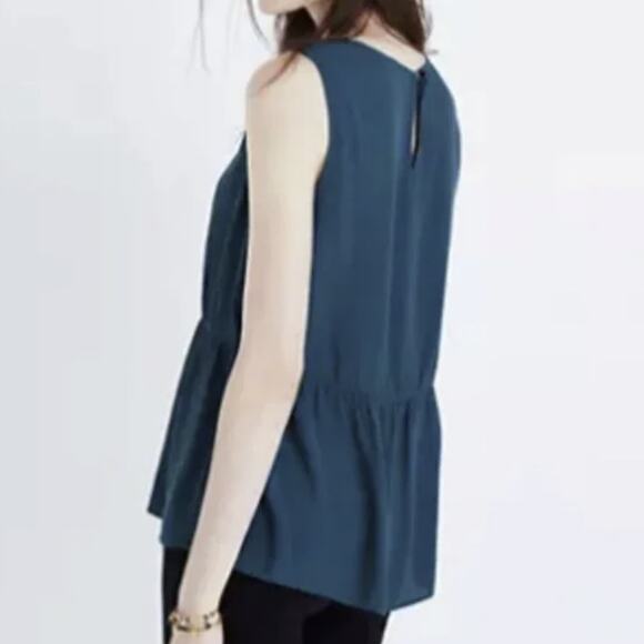 Madewell Pine Forest Green Ruffle  Peplum Dark Teal Tank Top Size XS - Picture 2 of 8